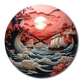 thumbnail image 2 of Designart "Waves Papercut Japon Coral wall decor I" Japanese Oversized Wall Clock, 2 of 5