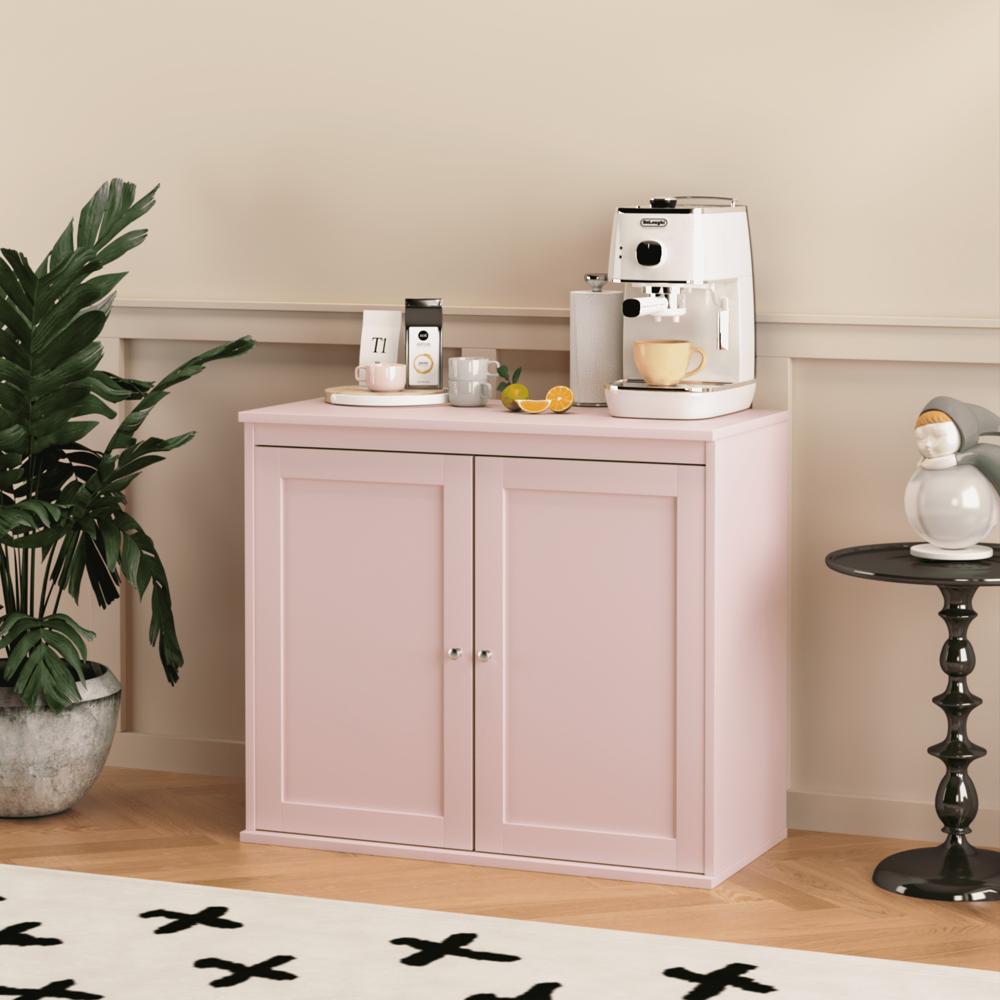 Leumius Coffee Bar,Kitchen Storage Cabinet with Double Doors,29" Kitchen Storage Cabinet with Double Doors,Pink