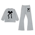 thumbnail image 2 of YMNXA Toddler Kids Girls Outfits Long Sleeve Round Neck Bow Print Pullover And Flare Pants Comfortable Fashion Elegant Sets For Casual Daily Wear,Grey,3-4 Years, 2 of 4