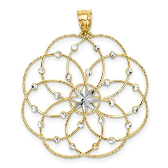 Finest Gold 14K Yellow & Rhodium Diamond-Cut Spiral Circle Pendant