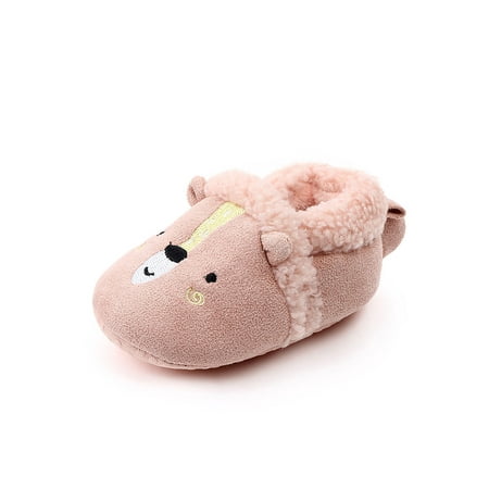 

Frontwalk Infant Slippers Plush Fleece Warm Shoes Slip On Crib Shoe Floor Lightweight Booties Newborn First Walker Pink Bear 12-18 months