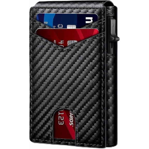 RFID Blocking Pop Up Wallet for Men, Carbon Fiber Slim Compact Bifold Automatic Card Holder, Magnetic Closure Secure for Travel, 1 Pack (arbon Fiber)