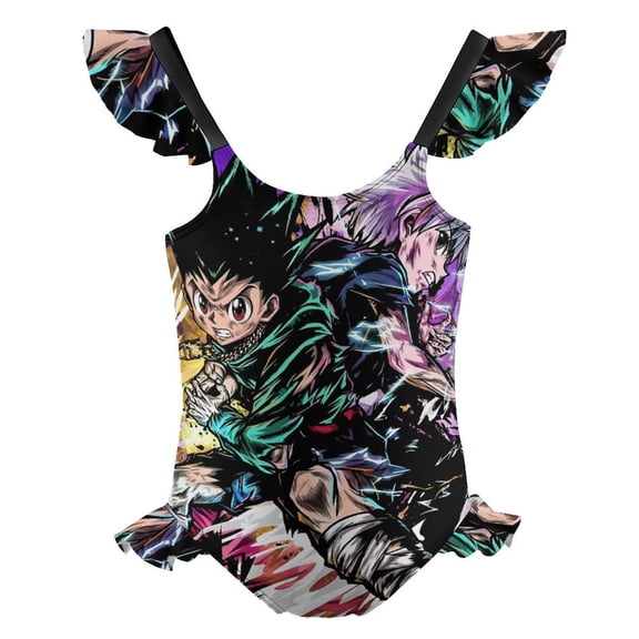 Girls Hunter X Hunte Gon Killua One Piece Swimsuit Kids Cute Ruffle Bathing Suit Cartoon Swimwear