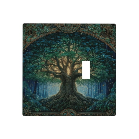 2-Gang 1 Blank 1 Toggle Wall Plate for Bedroom Room Bathroom Decorative, Tree of Life Prints Plate Covers, Electrical Receptacle Light Device Switch Cover