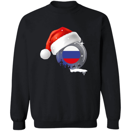 Christmas Russia Flag With Santa Hat Russian Root Proud Souvenir Crewneck Pullover Sweatshirt