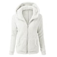 thumbnail image 3 of Frontwalk Women Front Zip Sherpa Hoodie Coat Casual Long Sleeve Fleece Sherpa Cardigans Solid Color Fall Sweatshirt White 3XL, 3 of 3