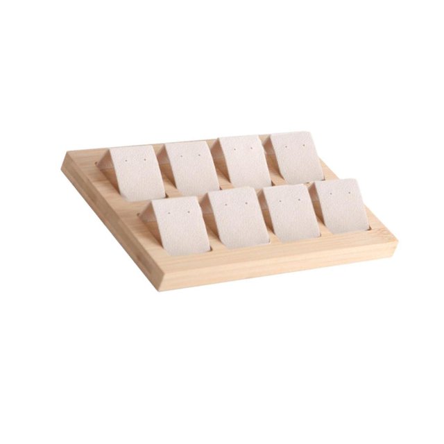 kurtrusly Wood Earring Card Holder w/ Tray Jewelry Display for Accessory 8 Pair Cream 1Set