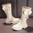 thumbnail image 3 of B91xZ Girls Boots Long Boots High Boots Autumn and Winter New Girl Soft Bottom Leather Boots (White, 13 Little Child), 3 of 5
