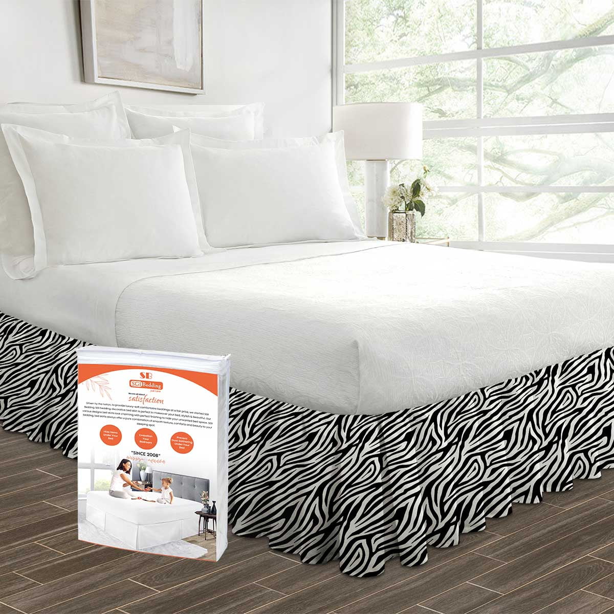 SGI Bedding 18" Drop King Size Zebra Print Solid Bed Skirt Ruffled