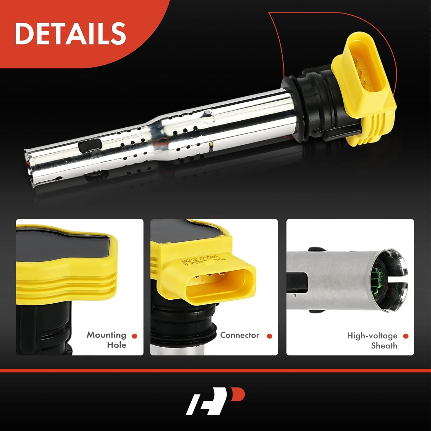 A-Premium (Yellow) Engine Ignition Coil Pack Compatible with Volkswagen Jetta 2005-2018, Passat 2012-2015, Golf 2010-2014, Beetle, Rabbit & Lamborghini Gallardo & Audi TT RS Quattro, 5-PC Set