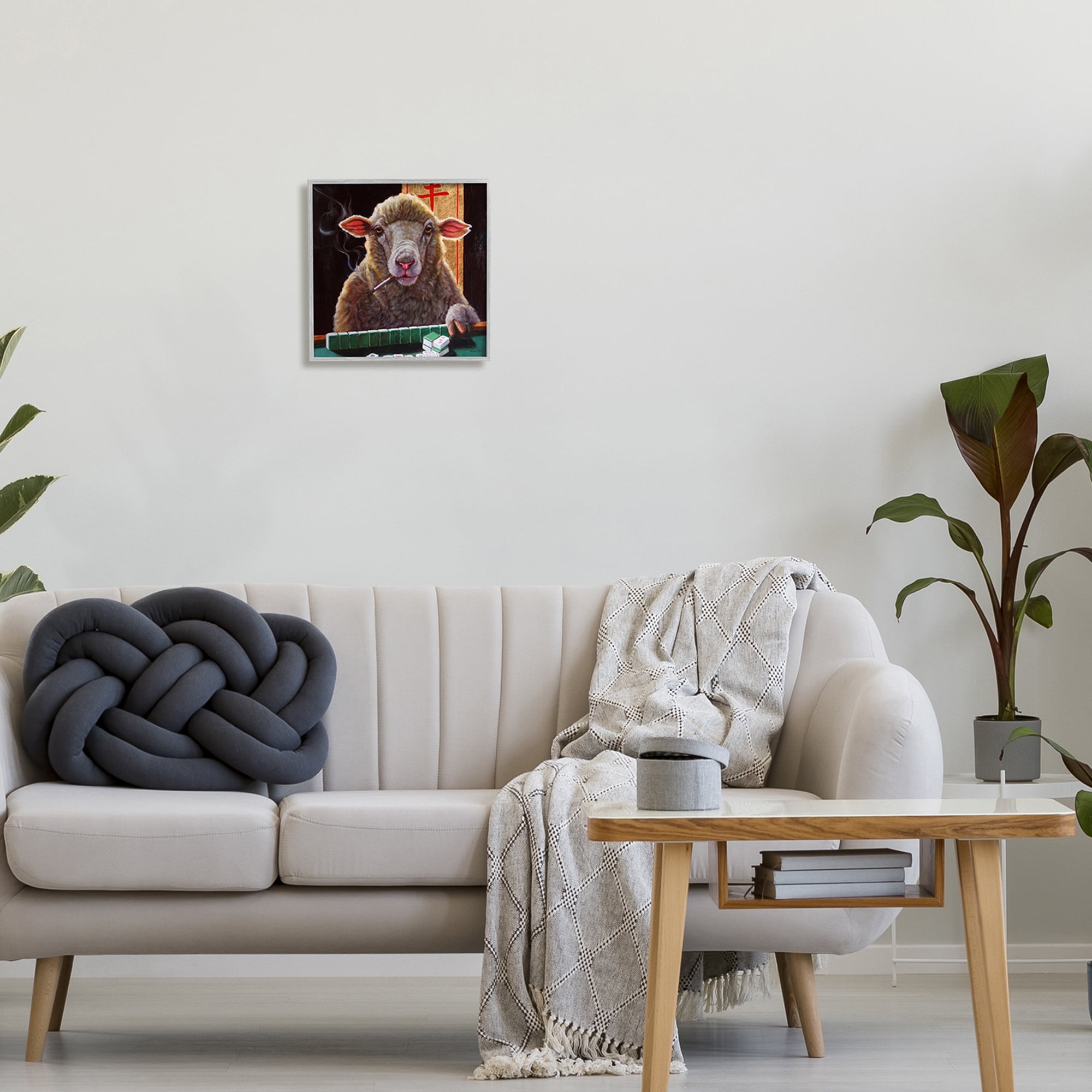 Stupell Industries Sheep Playing Mahjong Tile Game Smoking Animal Framed Wall Art, 12 x 12, Design by Lucia Heffernan