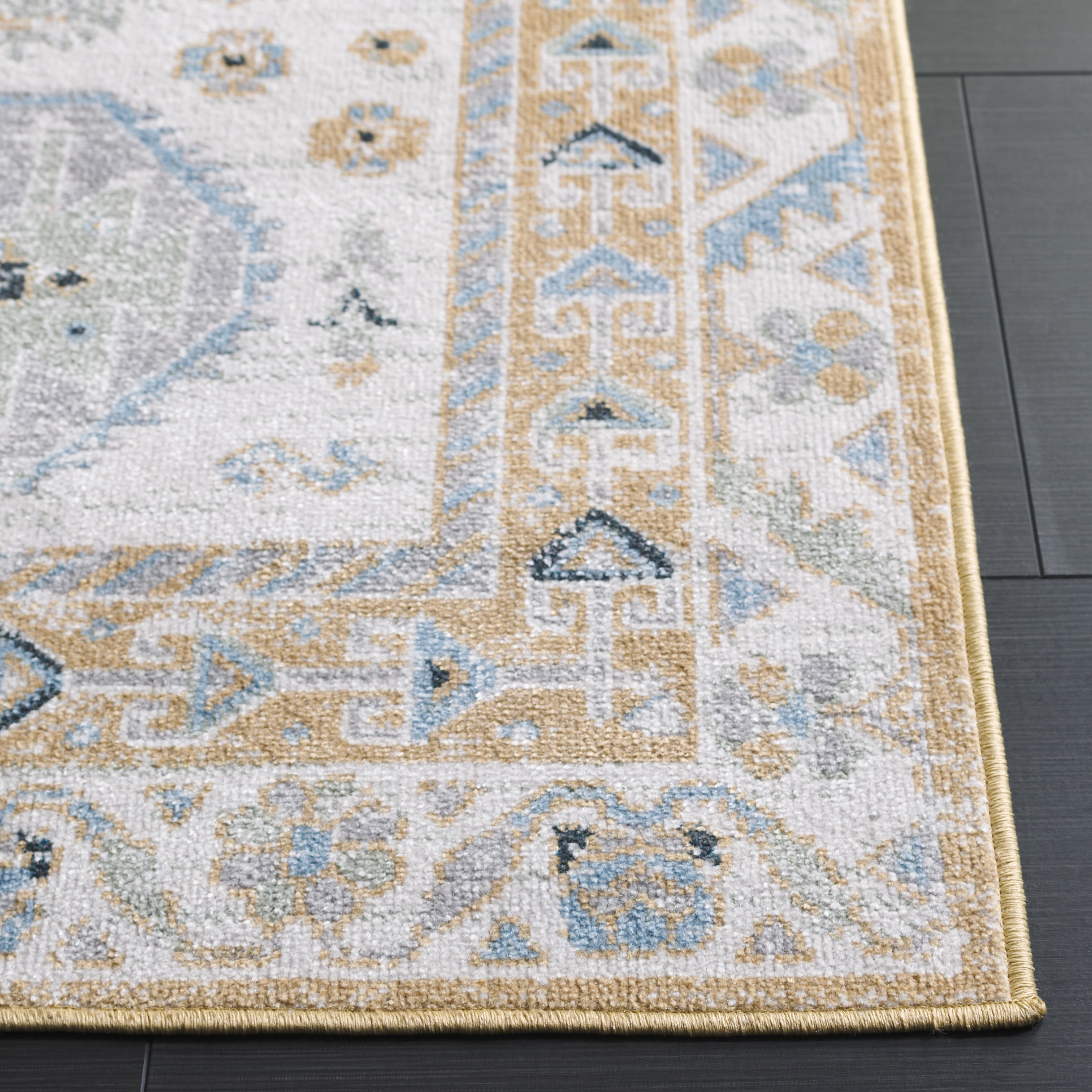 SAFAVIEH Bayside Sherwood Oriental Polyester Area Rug, Gold/Green, 4' x 6'