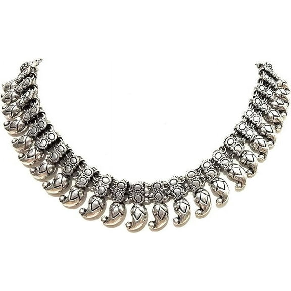 athizay Oxidized Indian Necklaces for Women Antique Silver Texture Fashion Jewelry Mango Metal Beads Embellishment Chokers