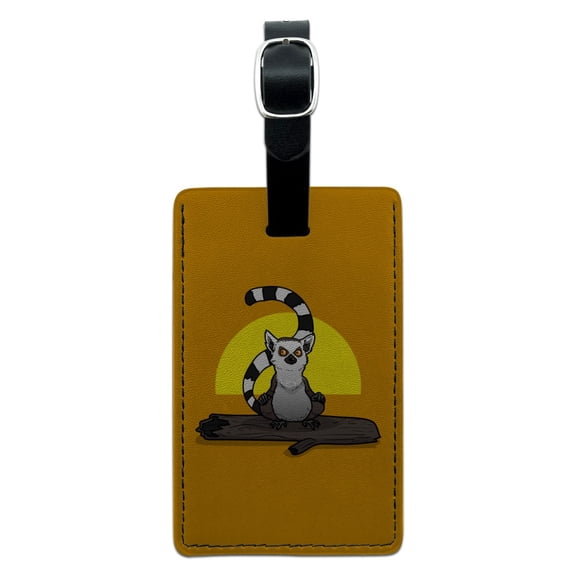 Ring-Tailed Lemur on Log Rectangle Leather Luggage Card Suitcase Carry-On ID Tag
