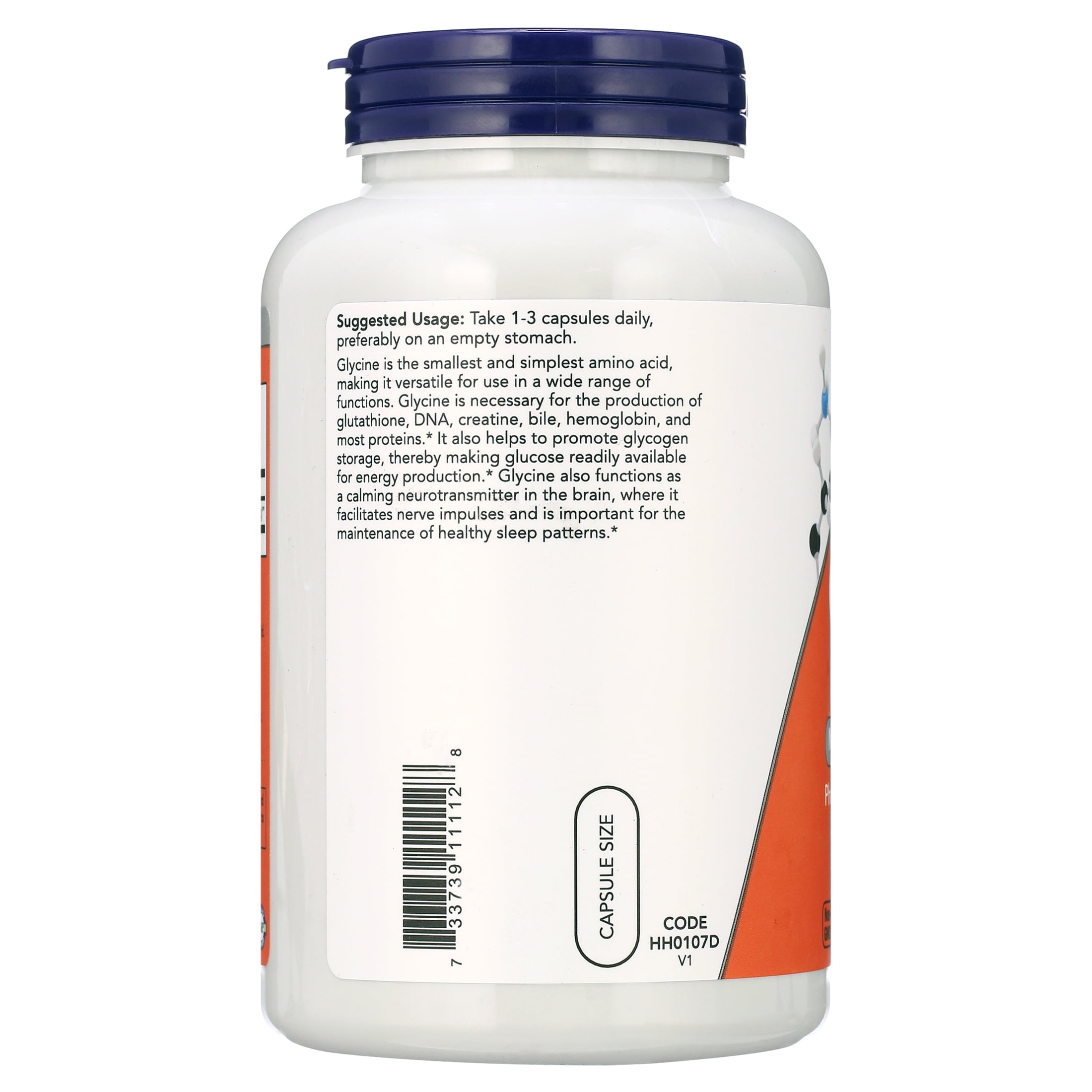 NOW Foods Glycine 1000mg, Free-Form Pharmaceutical Grade, Neurotransmitter Support*, Promotes restful Sleep*, Gluten Free, Vegan, Kosher 200 Vegetarian Capsules