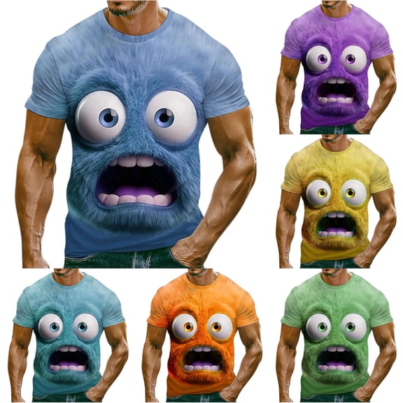 XIAONU Mens Cartoon Graphic Crew Neck T Shirt Short Sleeve Slim Fit Casual Tees Novelty Party Fun Street Wear Tee Top