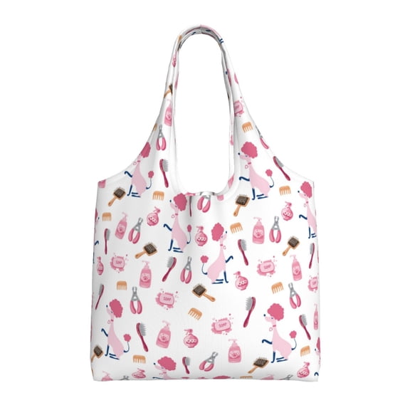 Xecao's Cute Poodle Dog Canvas Tote Bag is a versatile choice for women, serving as a stylish beach bag, shopping bag,and reusable grocery bag.