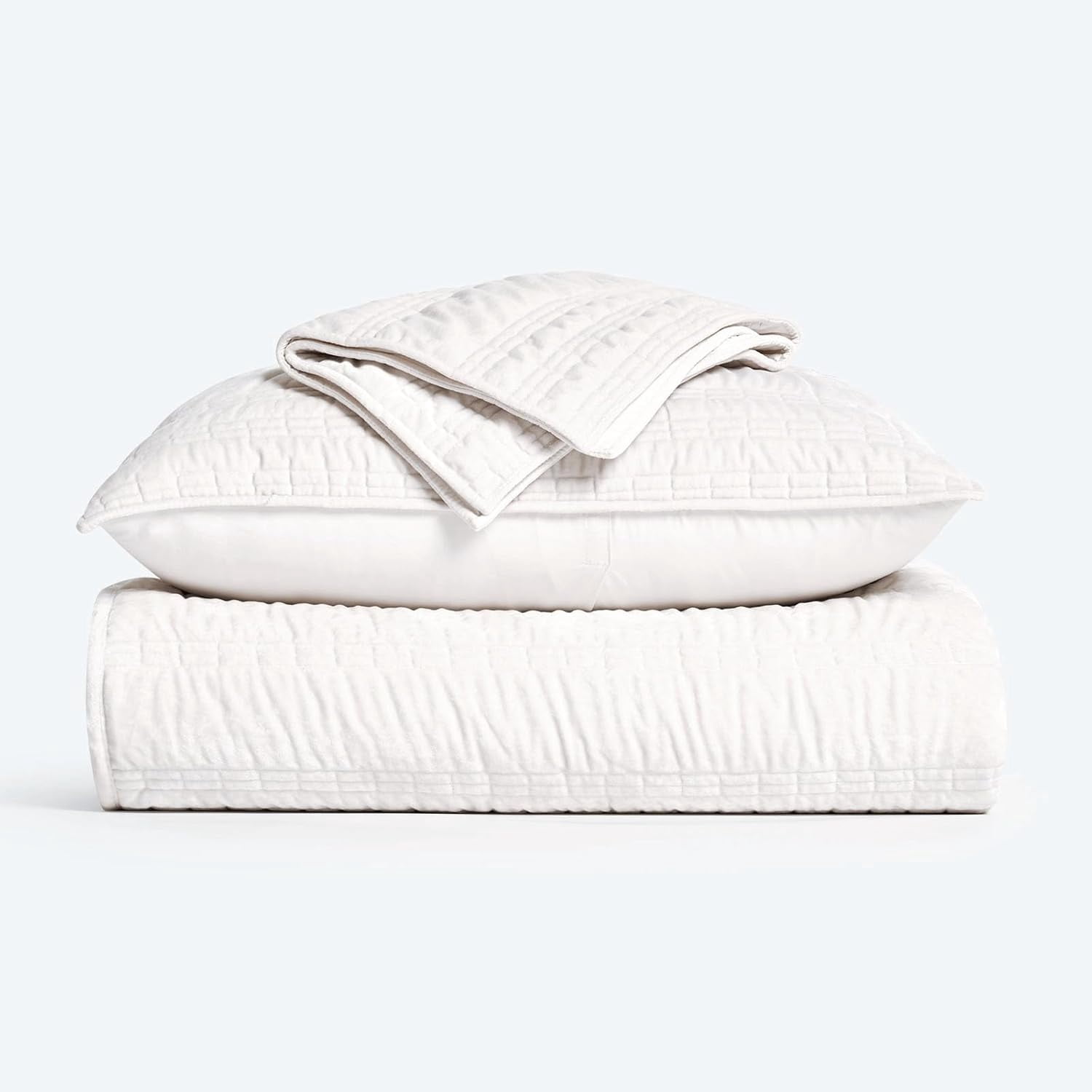 EVERGRACE Luxury Ruched Velvet Quilt Queen Size, Ultra Soft Bedspread Coverlet Set, Lightweight Velvet Comforter, Quilted Bedding Cover with 2 Matching Shams for All Season, Ivory White