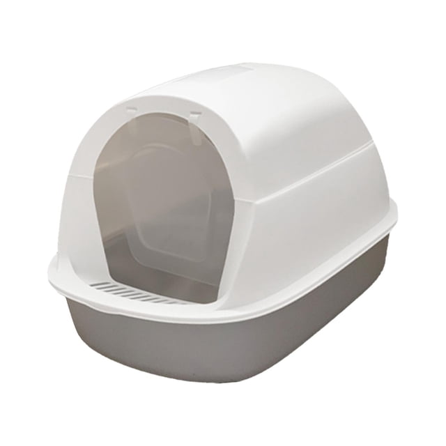 Caja de arena para gatos con capucha, orinal, inodoro, caja de arena para gatos completamente cerrada, bandeja de arena para gatos de interior, animal gris