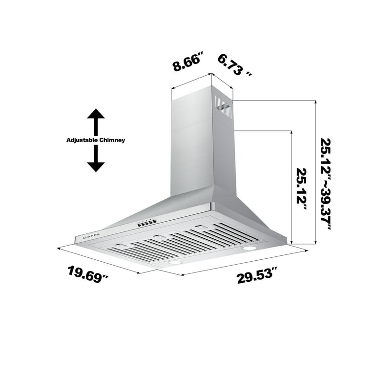 30 inch Range Hood Wall Mount Vent Stainless Steel 450CFM Ducted/Ductless  w/LED