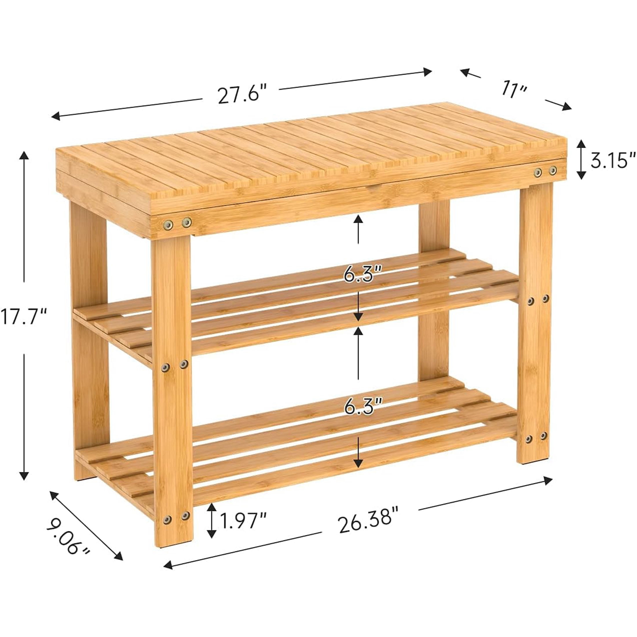 Bambloom Shoe Rack Bench for Entryway, 3-Tier Bamboo Shoe Shelf with Storage Shelf for Small Space Organizer Bedroom Balcony Entrance