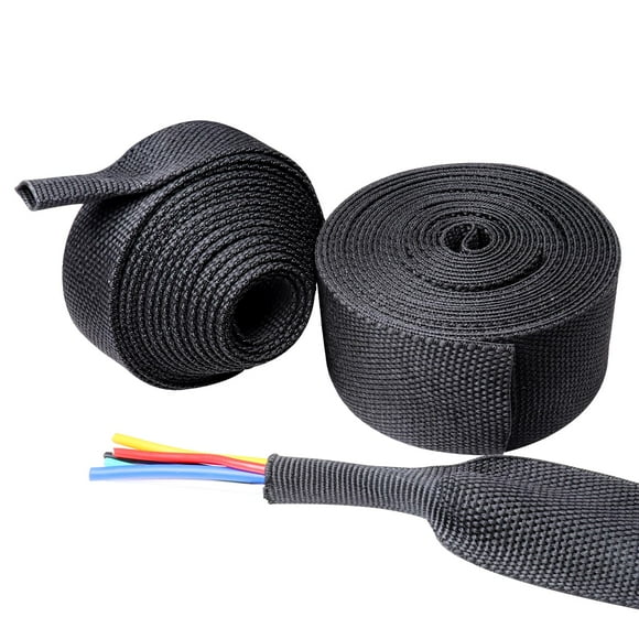 Sonoreboom 2 in 1 Ratio Braided Cable Sleeve Fabric Heat Shrink 3/8"" - 24 feet Abrasion Management Protection Flexibility Wiring Harness Cable Sheath