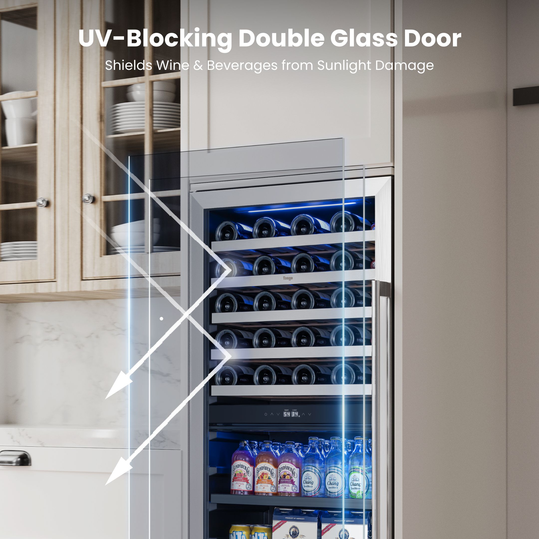 Yeego 24 Inch Wine and Beverage Refrigerator, Built-In Dual Zone Holds 40 Bottles & 112 Cans Full Size Fridge for Home, Bar, Office(Right-Opening)