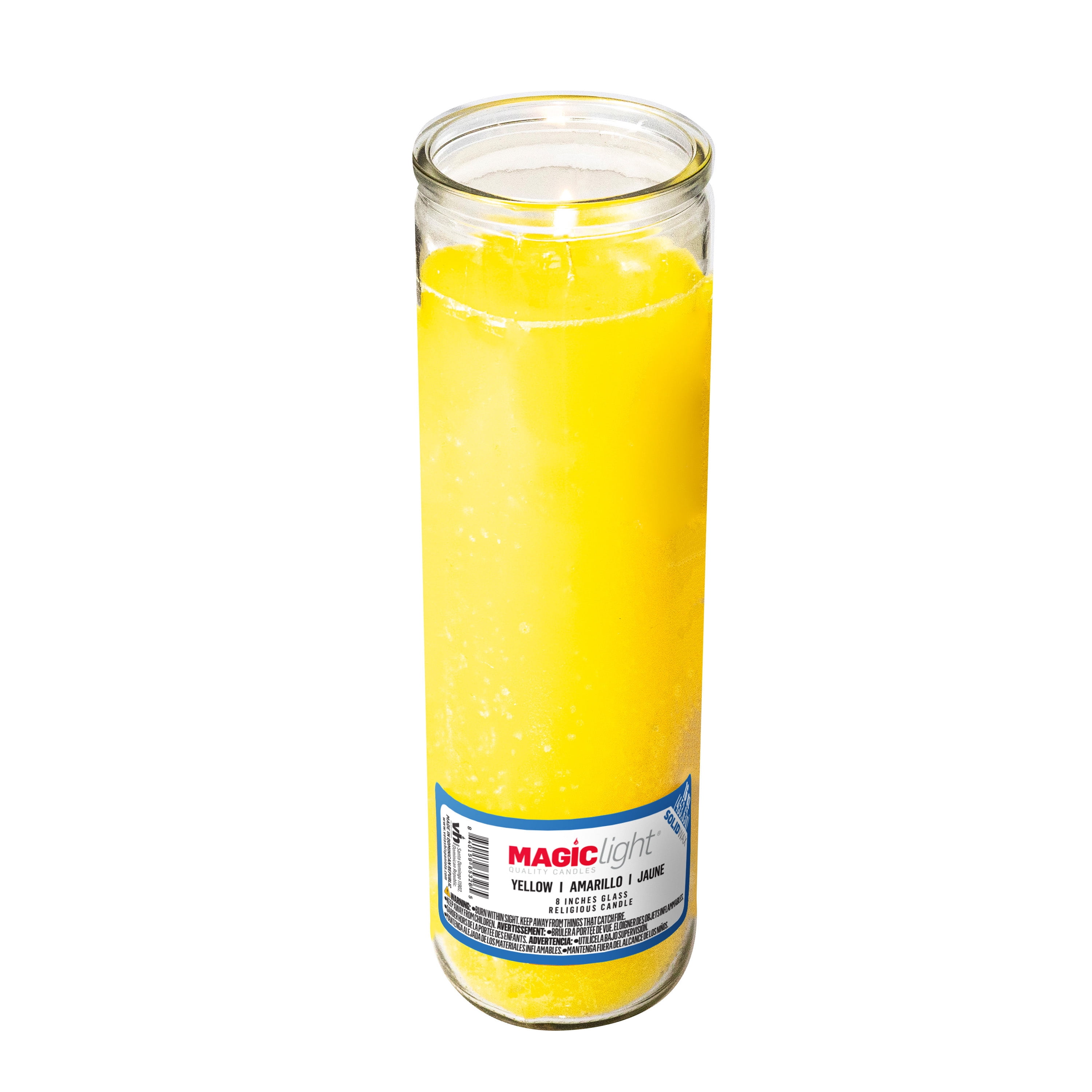 MagicLight Religious Unscented Candle, 16 oz Yellow Wax in Clear Glass Jar