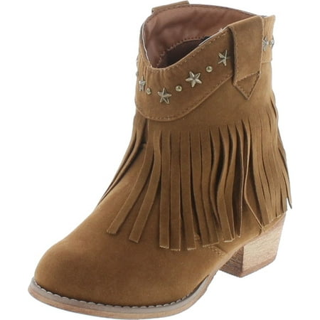 

I YOKIDS CECE-65K Girl s Modern Studded Fringe Cowboy Chunky Ankle Bootie Rust 2