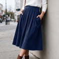 thumbnail image 6 of Ihhxva Women's Corduroy Midi Skirt, High Waist Pleated A-Line Skirt with Elastic Waist and Side Pockets for Casual Wear S - 3XL, 6 of 9