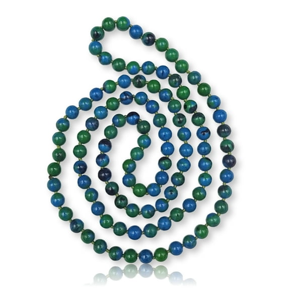 36 Inch 7-8MM Polished-Fininsh Genuine Semi-Precious Stone Endless Infinity Long Beaded Chakra Reconstituted Azurite Strand Necklace for women.