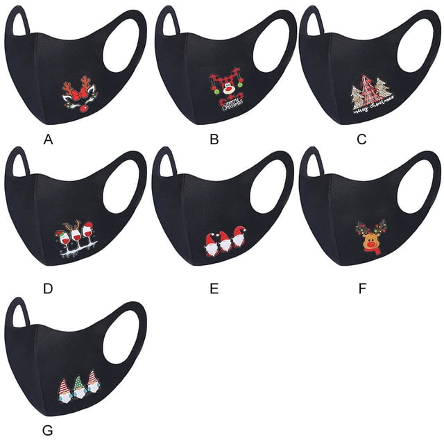Ruiboury Christmas-Themed Cosplay Facial Mask Dustproof Elastic Ear Wearing Face Cover with Filter Type C B 1Set