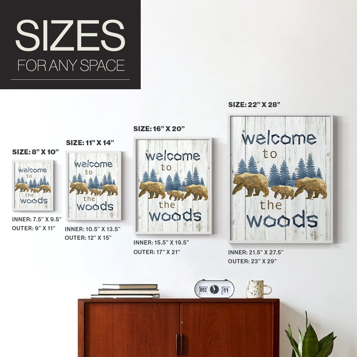 Welcome to the Woods Framed Print in White Solid Wood 8 x 10 Framed Print