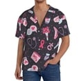 thumbnail image 1 of Balery Breast Cancer Awareness1 Camisa Casual de Manga Corta con Botones para Hombre, Texturizada, Estilo Cubano, para Playa, Verano-XX-Large, 1 of 5