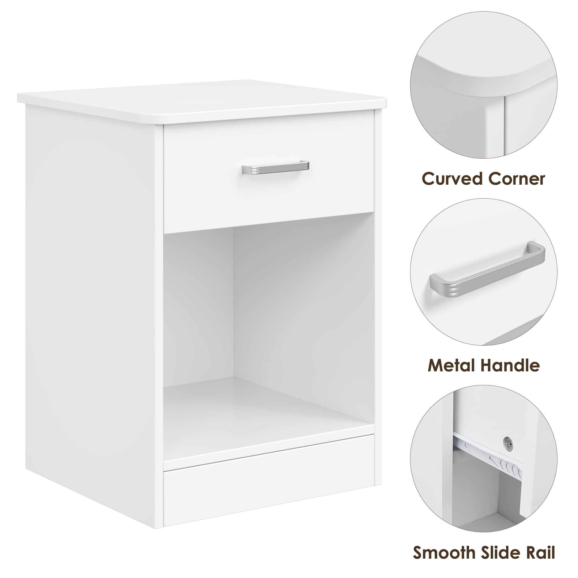 Homfa Nightstand with Drawer，2 Tier Beside Table End Table，Modern Night Stand for Bedroom Living Room, White
