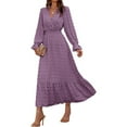 thumbnail image 1 of Vente de Liquidation! Vêtements pour Femmes, Robe Décontractée à Manches Longues Col en V Violette P, 1 of 6