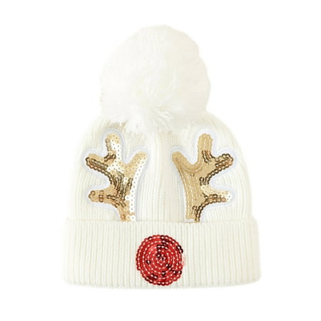 

Edvintorg Toddler Kids Christmas Winter Wool Knitted Hat Outdoor Keep Warm Cute Antlers Lacing Children Hat