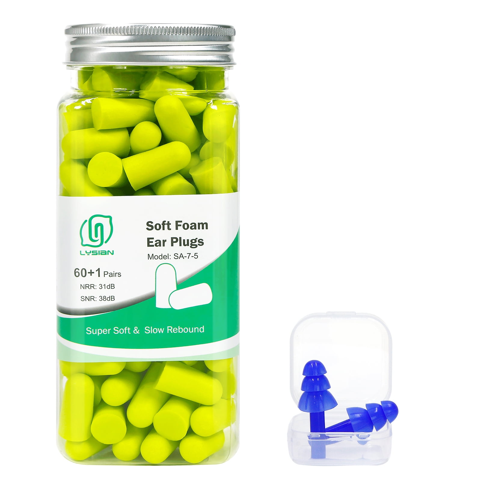 LYSIAN Soft Foam Noise Cancelling Earplugs 60 Pairs, 38dB Sleeping Ear