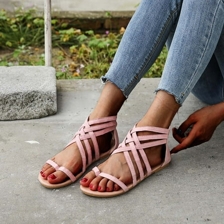 

jsaierl Slippers For Women Summer Women s Sandals Bohemia Summer Beach Flats Beaded Ankle Strappy Sandal Dressy