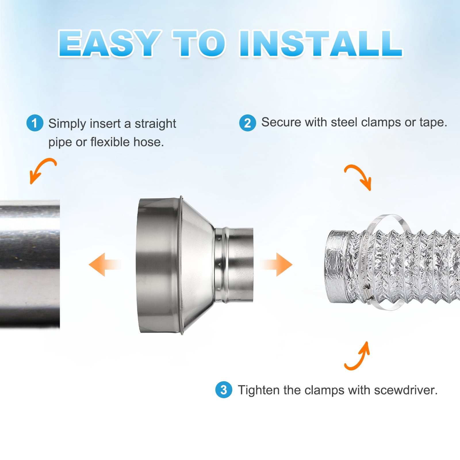 Uxcell Duct Reducer (7" to 4") - 304 Stainless Steel Air Ducting Reducer Increaser Metal HAVC Duct Adapter Stove Pipe Fitting Connector for Exhaust Fan/Blower/AC/Ventilation Systems