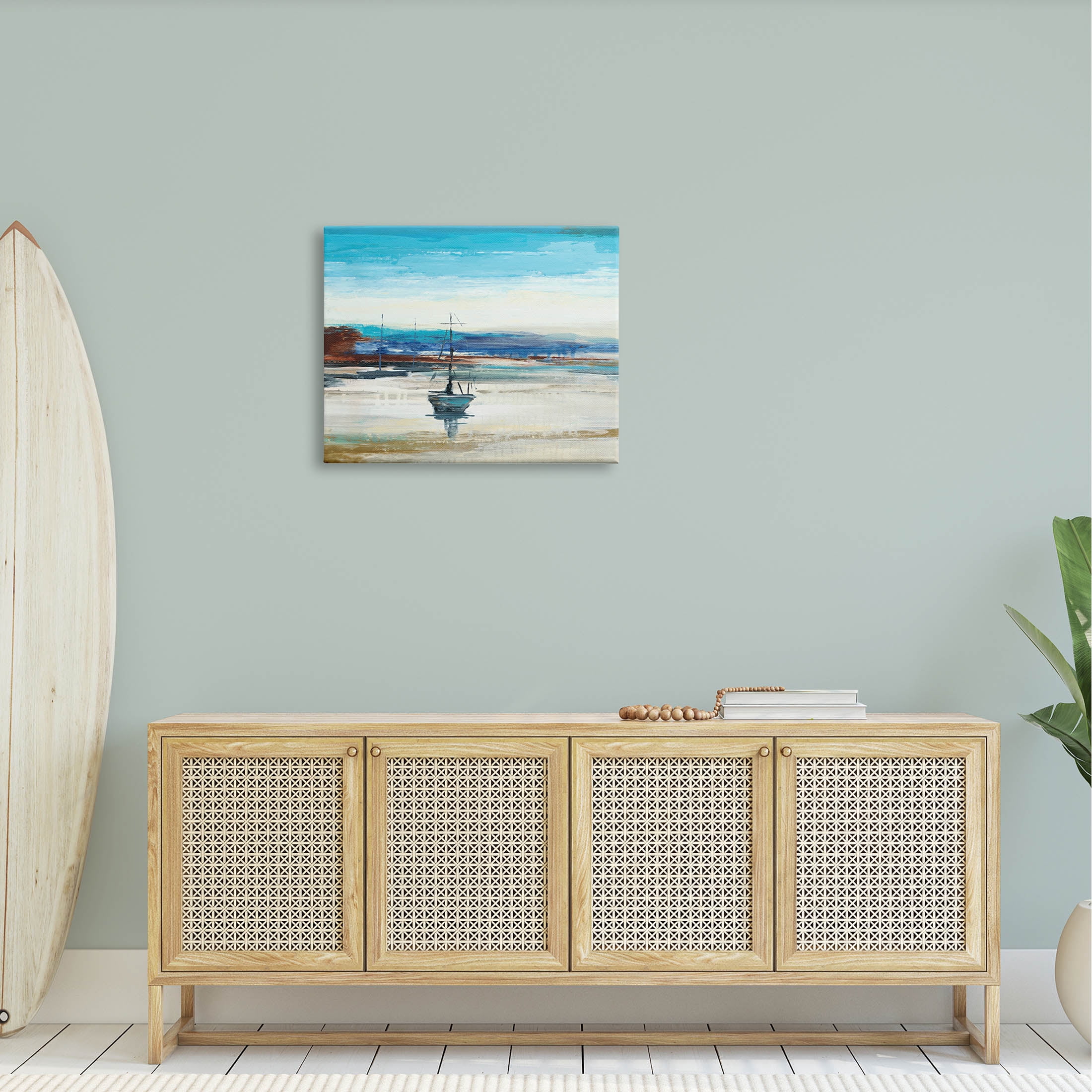 Abstract Boat Sea Reflection Coastal Painting Gallery Wrapped Canvas Print Wall Art