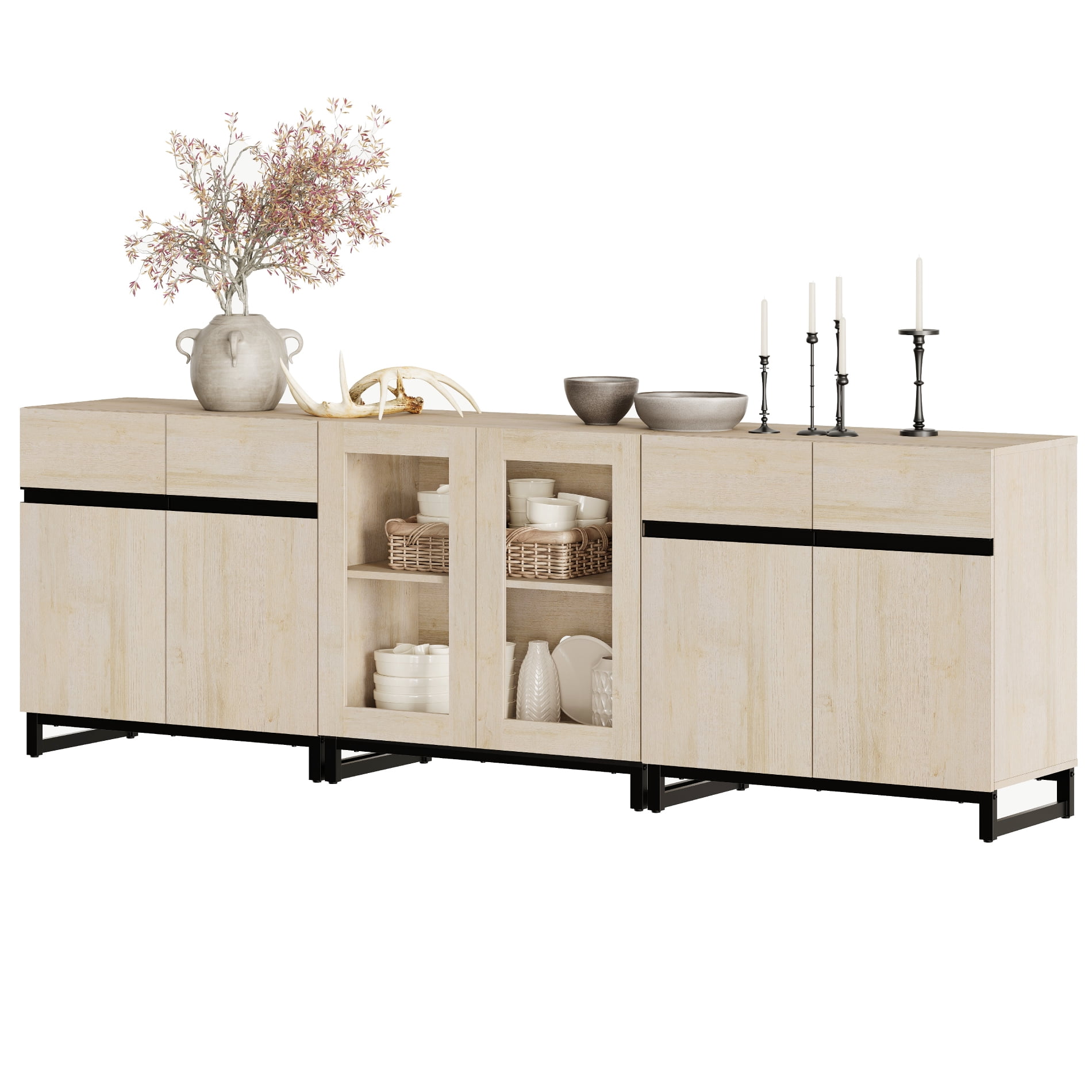 Modern 3-in-1 Storage Chest, Multifunctional Bedroom Dresser with Glass Doors & Adjustable Shelves, Versatile Home Closet Organizer Cabinet,Beige