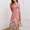 thumbnail image 4 of QUNYINEY Short Sleeve Womens Summer Dresses Floral Flowy Long A Line Dress Vacation Beach Slim Fit V Neck Dresses, 4 of 7