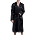 thumbnail image 2 of Previn Men's Satin Bath Robe Long Robes Summer Long Sleeve Sleepwear Thin Fall Soft Sleeping House Comfy Satin High Waisted Loungewear Silk Black Large, 2 of 4