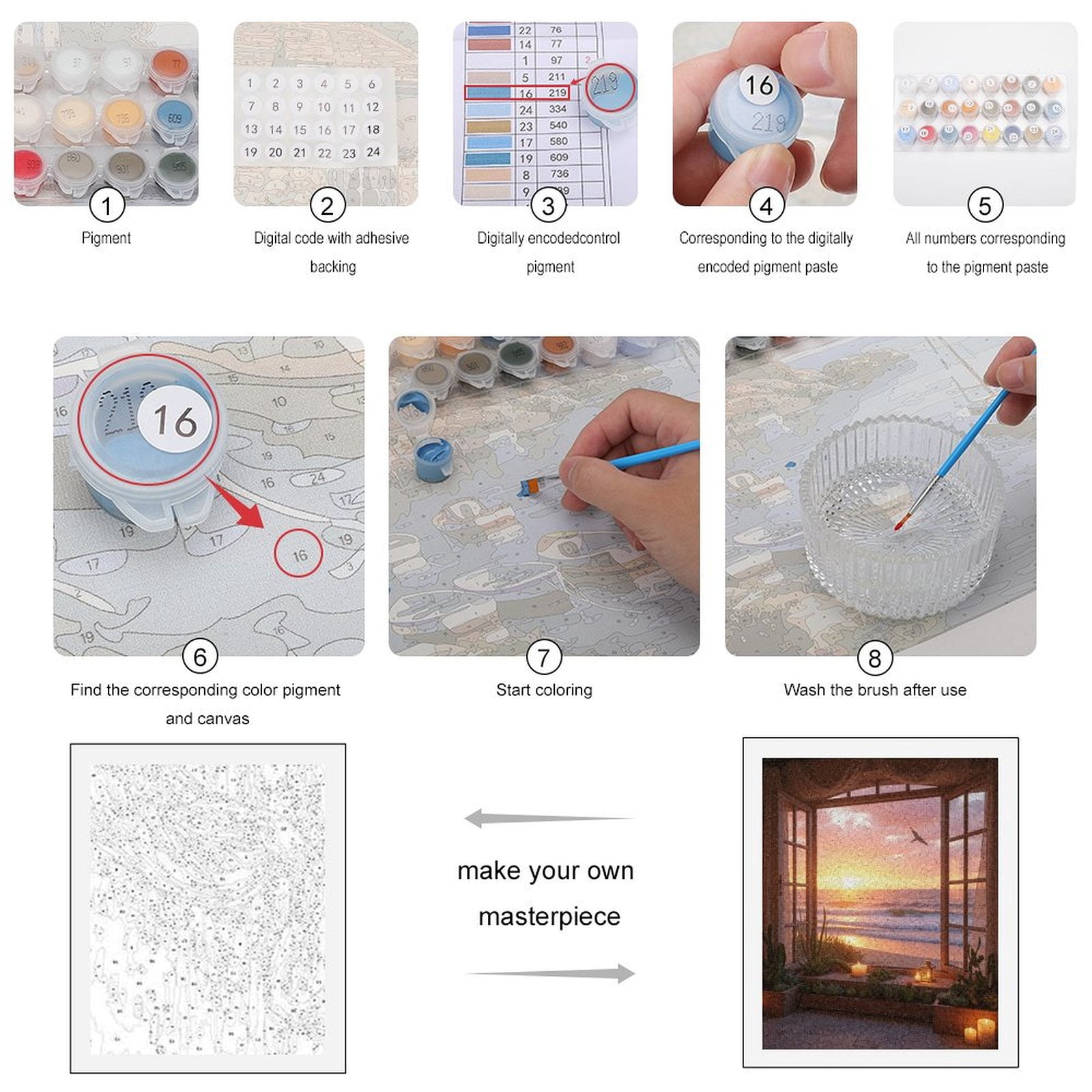 Paint By Numbers Kit for Adults Beginner - DIY Ocean Sunset View Through Window Canvas Painting Kits for Adults, Frameless Paint By Number for Adults for Home Wall Decor 16x20 Inch
