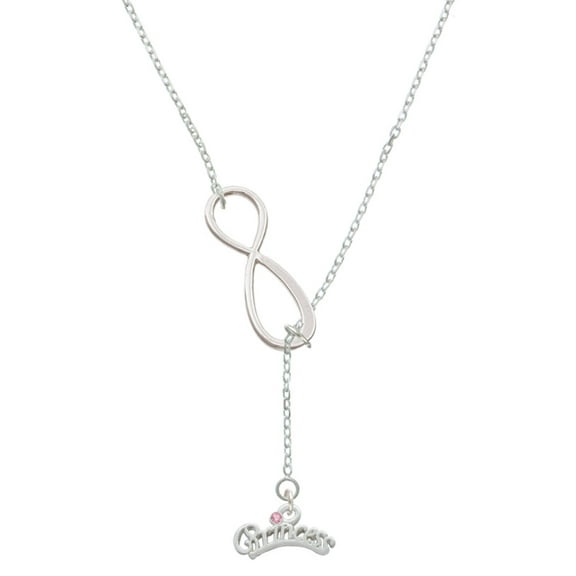 Delight Jewelry Silvertone Princess with Pink Crystal Silver tone Elegant Infinity Lariat Necklace