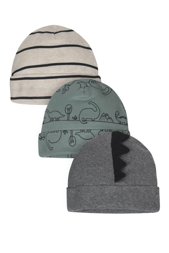Organic Cotton Ribbed Caps, 3Pk (Baby Boy)