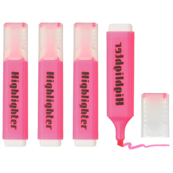 Uxcell Highlighter Pen, 4 Pack Water Based Broad Tip Writing Marker Pens Cute Pastel Colored Highlighter Studying Supplies for Office Home Daily Use, H5821 Pink