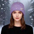 thumbnail image 2 of Bibifish Womens Knit Beanie Hat With Rhinestone & Bow Decoration Shiny Stretchy Soft Beanie Midweight Breathable Fall Daily Wear Stylish Trendy Hats, 2 of 4