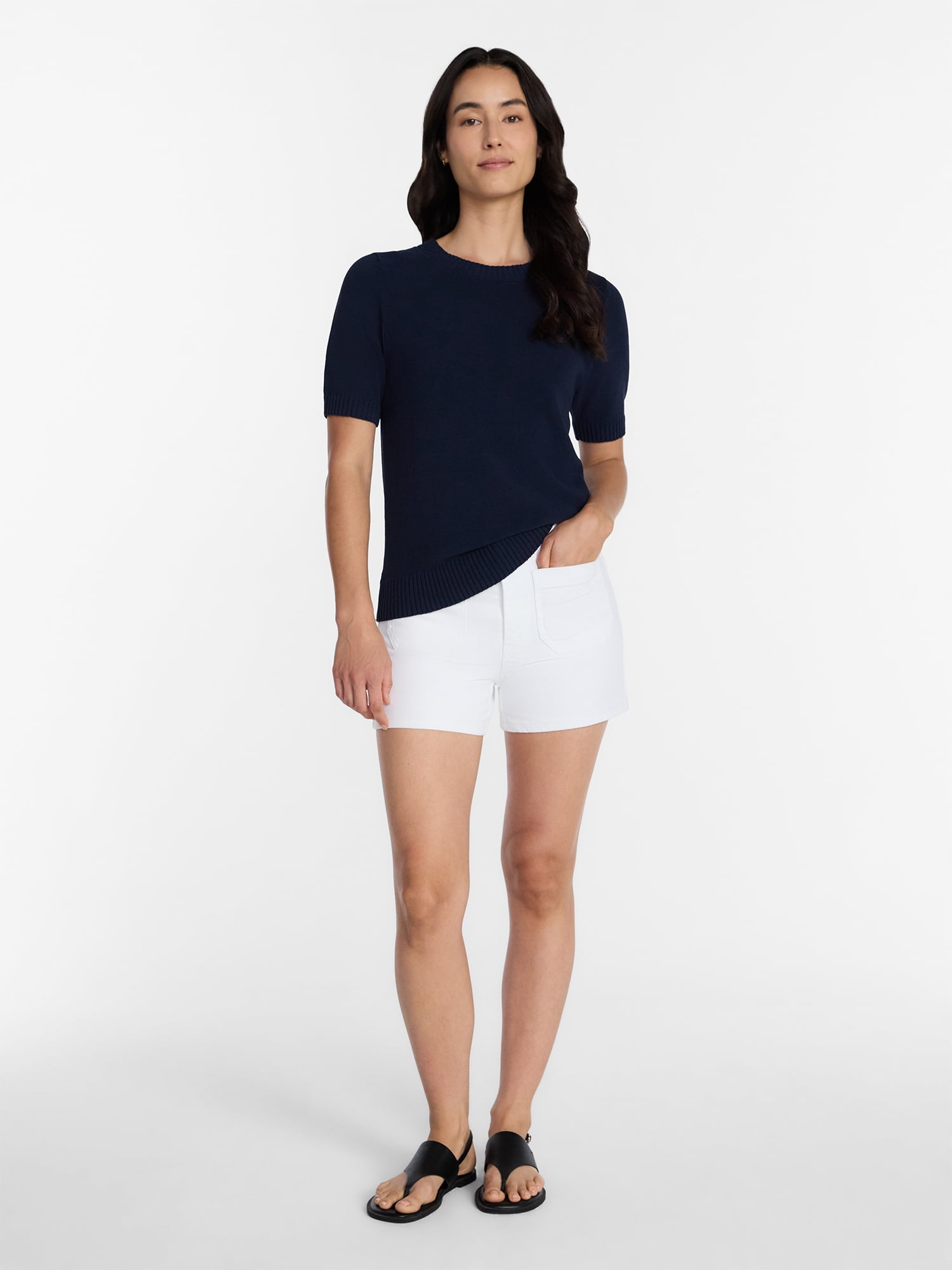 Time and Tru Women's Crewneck Sweater with Short Sleeves, Lightweight, Sizes XS-XXXL